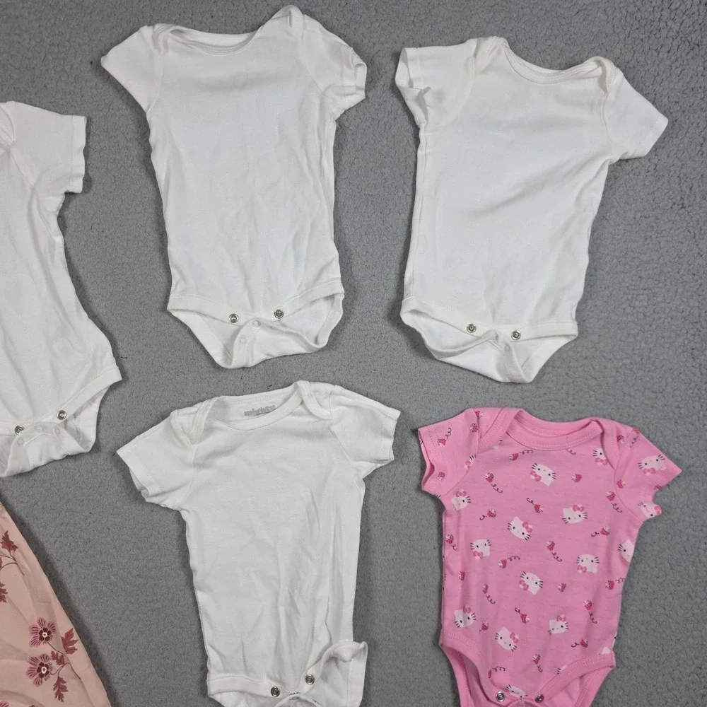Lot of 5 Girl Body Suit Size 3M White Pink 100% Cotton Carter Hello Kitty